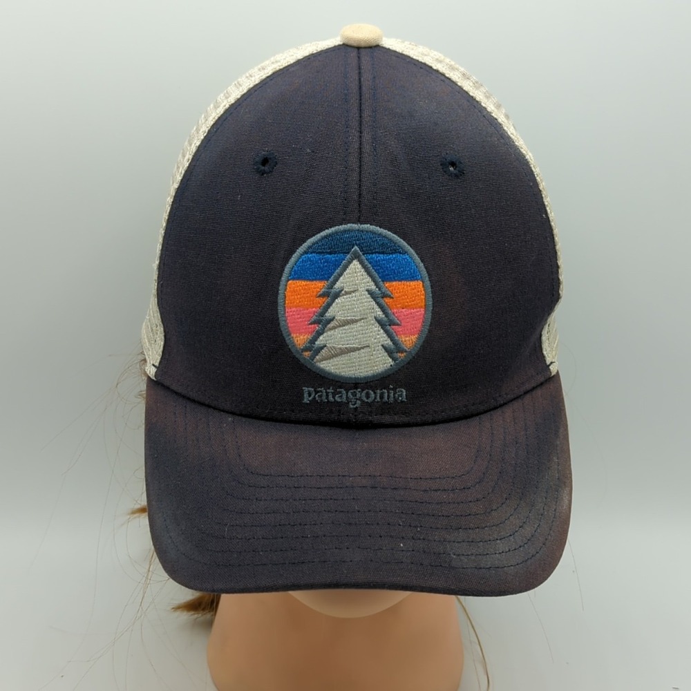 RARE Patagonia Fitz Roy Tree Mountain Logo Distressed Faded Mesh Hat Cap Kids